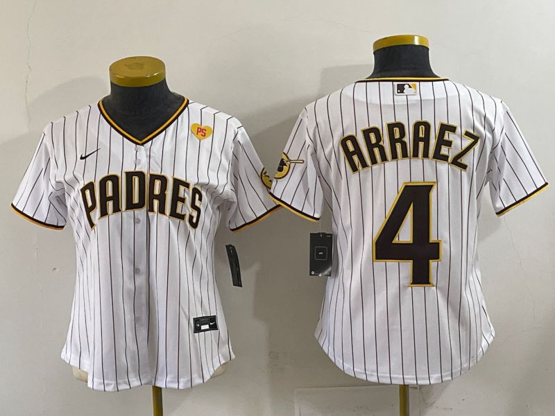 Women 2025 San Diego Padres #4 Arraez White Stripe Game Nike MLB Jersey style 4